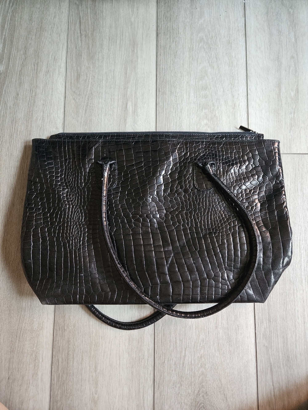 Neiman Marcus Black Croc-Embossed Tote